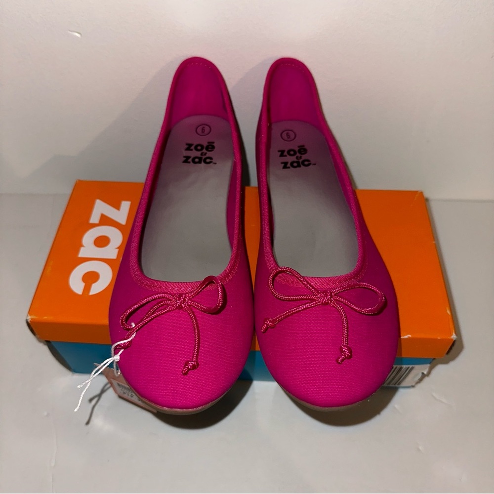 Zoe & Zac Hot Pink “Rose” Fabric Big Girls Flat Shoes New Size 6